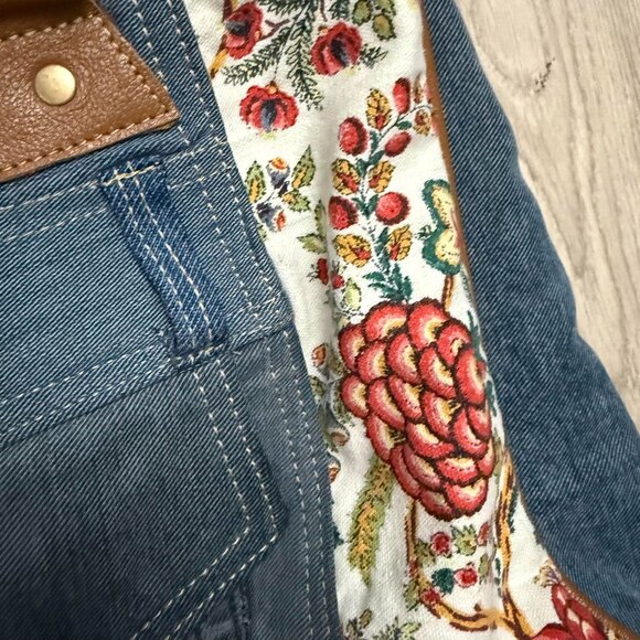 Myra Bag Crimson Glade Floral Denim Shoulder Tote Bag Women's Blue Brown - Picture 4 of 9